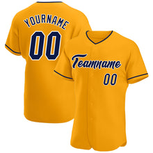 Load image into Gallery viewer, Custom Gold Navy-White Authentic Baseball Jersey