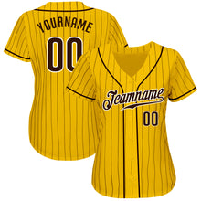 Загрузить изображение в средство просмотра галереи, Custom Yellow Brown Pinstripe Brown-White Authentic Baseball Jersey