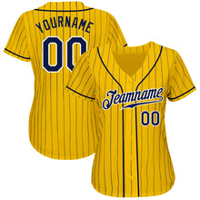 Загрузить изображение в средство просмотра галереи, Custom Yellow Navy Pinstripe Navy-White Authentic Baseball Jersey