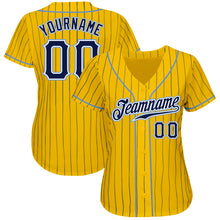 Загрузить изображение в средство просмотра галереи, Custom Yellow Navy Pinstripe Navy-Light Blue Authentic Baseball Jersey