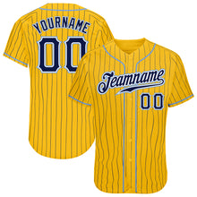 Загрузить изображение в средство просмотра галереи, Custom Yellow Navy Pinstripe Navy-Light Blue Authentic Baseball Jersey