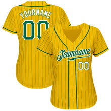 Загрузить изображение в средство просмотра галереи, Custom Yellow Kelly Green Pinstripe Kelly Green-White Authentic Baseball Jersey