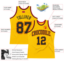Load image into Gallery viewer, Custom Gold Black-Red Authentic Throwback Basketball Jersey
