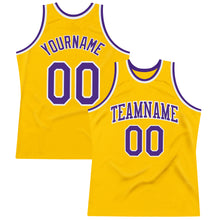 Load image into Gallery viewer, Custom Gold Purple-White Authentic Throwback Basketball Jersey