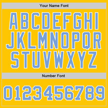 Load image into Gallery viewer, Custom Gold Light Blue-White Authentic Throwback Basketball Jersey