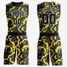 Load image into Gallery viewer, Custom Gold Black-White Round Neck Sublimation Basketball Suit Jersey