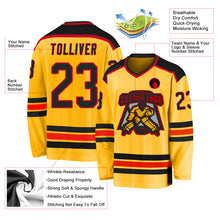 Load image into Gallery viewer, Custom Gold Black-Red Hockey Jersey
