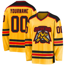 Load image into Gallery viewer, Custom Gold Black-Red Hockey Jersey