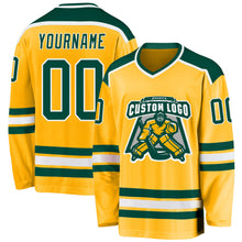 Load image into Gallery viewer, Custom Gold Green-White Hockey Jersey