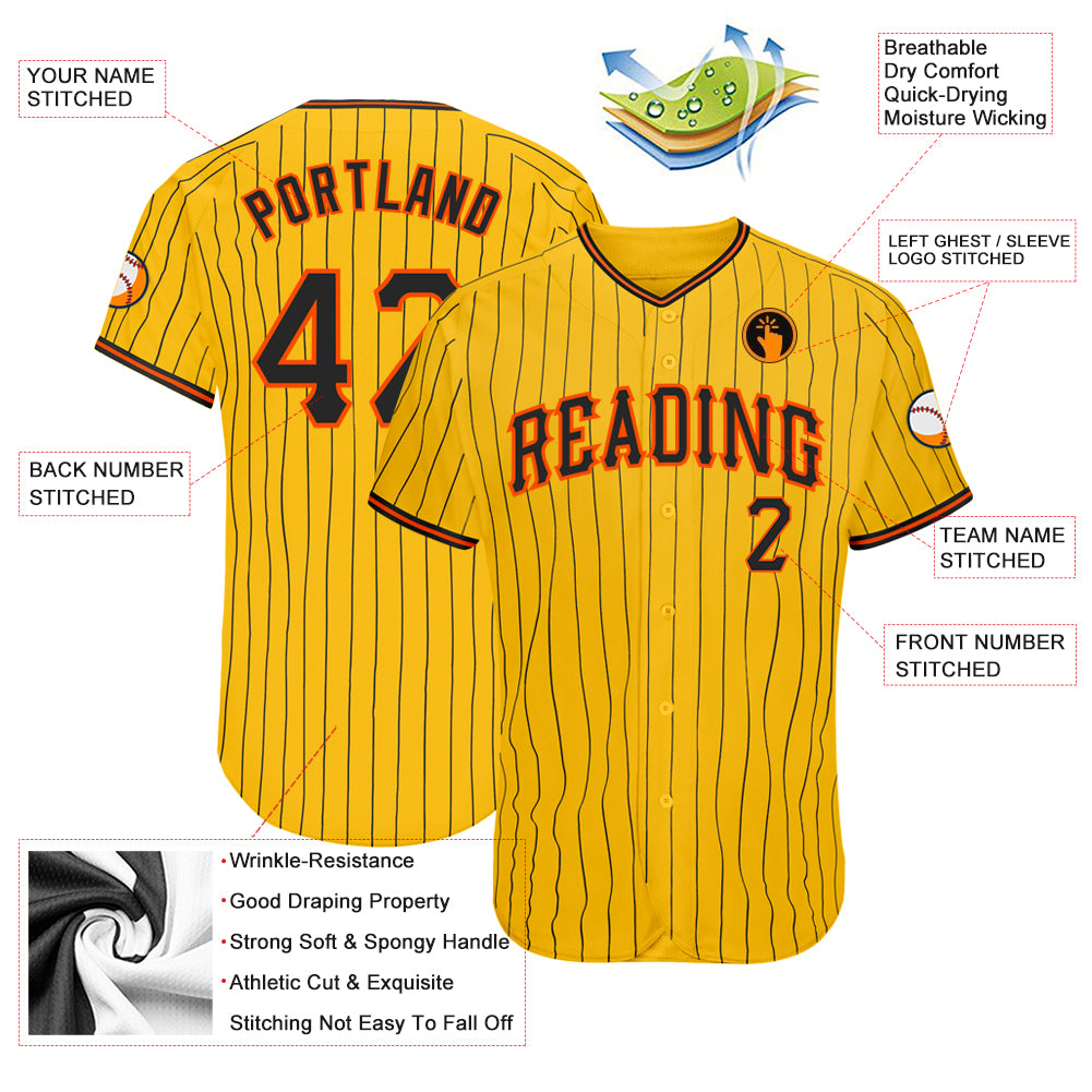 Cheap Custom Gold Black Pinstripe Black-Orange Authentic Baseball Jersey  Free Shipping – CustomJerseysPro