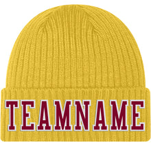 Load image into Gallery viewer, Custom Gold Maroon-White Stitched Cuffed Knit Hat
