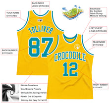 Load image into Gallery viewer, Custom Gold Teal-White Authentic Throwback Basketball Jersey