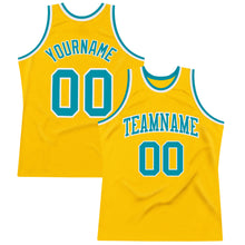 Load image into Gallery viewer, Custom Gold Teal-White Authentic Throwback Basketball Jersey