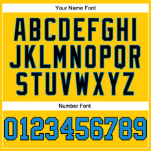 Load image into Gallery viewer, Custom Gold Blue-Black Authentic Throwback Basketball Jersey