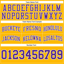 Load image into Gallery viewer, Custom Gold Purple-White Authentic Throwback Basketball Shorts