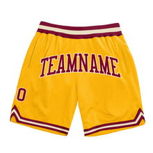 Load image into Gallery viewer, Custom Gold Maroon-Cream Authentic Throwback Basketball Shorts