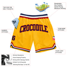 Load image into Gallery viewer, Custom Gold Navy-Red Authentic Throwback Basketball Shorts