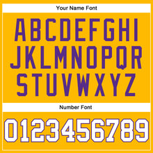 Load image into Gallery viewer, Custom Gold White-Purple Authentic Throwback Basketball Jersey
