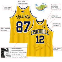 Load image into Gallery viewer, Custom Gold Navy Pinstripe Navy-White Authentic Basketball Jersey