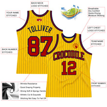 Load image into Gallery viewer, Custom Gold Navy Pinstripe Red Authentic Basketball Jersey