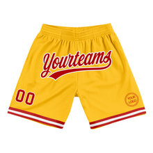 Laden Sie das Bild in den Galerie-Viewer, Custom Gold Red-White Authentic Throwback Basketball Shorts