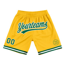 Загрузить изображение в средство просмотра галереи, Custom Gold Kelly Green-White Authentic Throwback Basketball Shorts