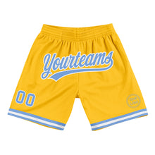 Load image into Gallery viewer, Custom Gold Light Blue-White Authentic Throwback Basketball Shorts