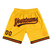 Load image into Gallery viewer, Custom Gold Black-Orange Authentic Throwback Basketball Shorts