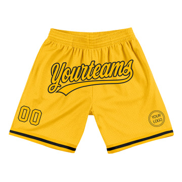 Custom Gold Black Authentic Throwback Basketball Shorts