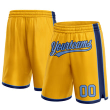 Laden Sie das Bild in den Galerie-Viewer, Custom Gold Light Blue-Navy Authentic Basketball Shorts