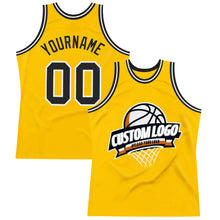 Загрузить изображение в средство просмотра галереи, Custom Gold Black-White Authentic Throwback Basketball Jersey