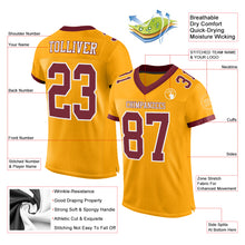 Load image into Gallery viewer, Custom Gold Burgundy-White Mesh Authentic Football Jersey