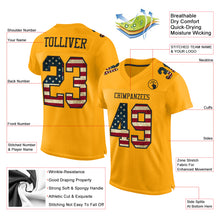 Load image into Gallery viewer, Custom Gold Vintage USA Flag-Black Mesh Authentic Football Jersey