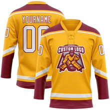 Load image into Gallery viewer, Custom Gold White-Crimson Hockey Lace Neck Jersey
