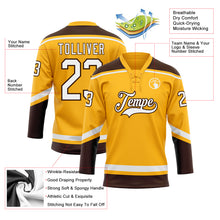 Load image into Gallery viewer, Custom Gold White-Brown Hockey Lace Neck Jersey