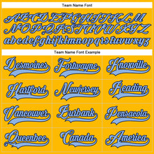 Load image into Gallery viewer, Custom Gold Light Blue-Navy Hockey Lace Neck Jersey