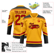Load image into Gallery viewer, Custom Gold Red-Black Hockey Lace Neck Jersey
