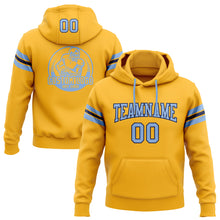 Load image into Gallery viewer, Custom Stitched Gold Light Blue-Navy Football Pullover Sweatshirt Hoodie