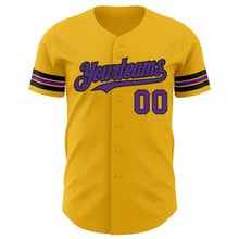 Load image into Gallery viewer, Custom Gold Purple-Black Authentic Baseball Jersey