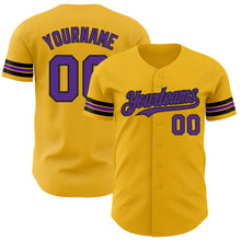 Load image into Gallery viewer, Custom Gold Purple-Black Authentic Baseball Jersey