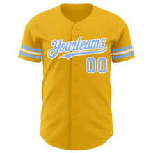 Load image into Gallery viewer, Custom Gold Light Blue-White Authentic Baseball Jersey