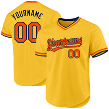 Charger l'image dans la galerie, Custom Gold Orange-Navy Authentic Throwback Baseball Jersey