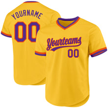 Load image into Gallery viewer, Custom Gold Purple-Orange Authentic Throwback Baseball Jersey