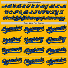 Load image into Gallery viewer, Custom Gold Blue-Black Authentic Throwback Baseball Jersey
