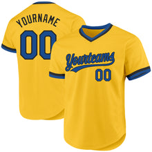 Load image into Gallery viewer, Custom Gold Blue-Black Authentic Throwback Baseball Jersey