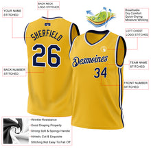 Load image into Gallery viewer, Custom Gold Navy-White Authentic Throwback Basketball Jersey