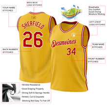 Laden Sie das Bild in den Galerie-Viewer, Custom Gold Red-White Authentic Throwback Basketball Jersey