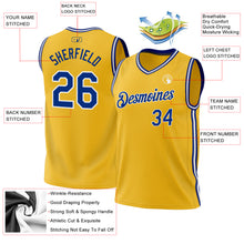 Laden Sie das Bild in den Galerie-Viewer, Custom Gold Royal-White Authentic Throwback Basketball Jersey