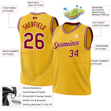 Laden Sie das Bild in den Galerie-Viewer, Custom Gold Maroon-White Authentic Throwback Basketball Jersey