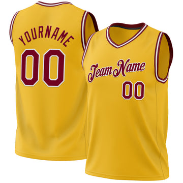 Custom Gold Maroon-White Authentic Throwback Basketball Jersey